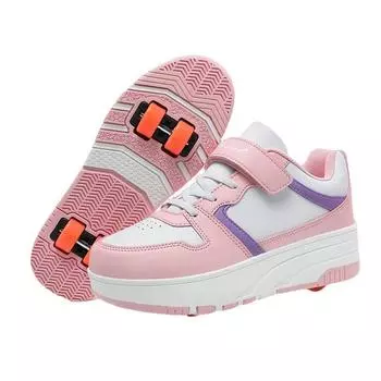 Новые беговые туфли с четырьмя колесами, коньки для мальчиков и девочек, детские съемные деформированные колесные туфли 29