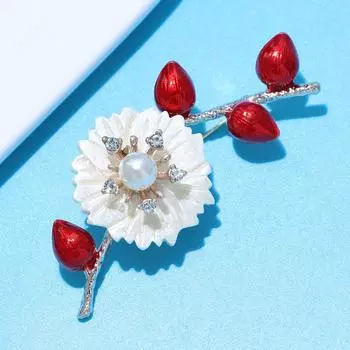 Новые белые броши с цветком сливы для женщин, красная эмалированная булавка, зимние модные аксессуары для пальто, высокое качество