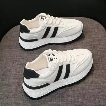 Новые белые черные женские туфли на толстой подошве, белая повседневная спортивная обувь со шнуровкой спереди, кроссовки на плоской подошве, вулканизированная обувь, большие размеры 43 39 чёрный