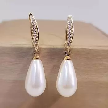 Новые белые серьги с искусственным жемчугом и каплями воды для женщин, модные серьги с цирконом, ювелирные украшения, свадебные аксессуары