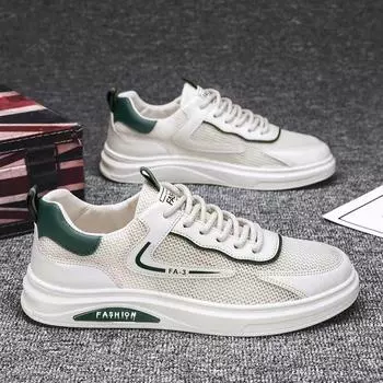 Новые белые туфли для мужчин 2024 года, весенние дышащие сетчатые туфли с полой сеткой, спортивная и любительская мужская обувь, модная обувь 39 чёрный