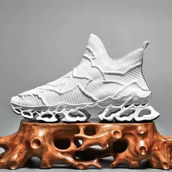 Новые белые туфли мужские высокие эластичные носки сетчатые дышащие кроссовки с вырезами мужская повседневная обувь 39 белый