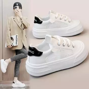 Новые белые туфли, женские летние дышащие туфли с сеткой, туфли на толстой подошве, увеличивающие высоту, женские туфли из сетки для студентов 35