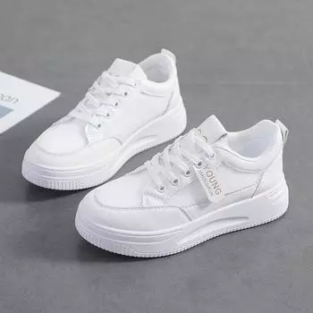Новые белые туфли, женские модные студенческие кроссовки в корейском стиле, повседневные кроссовки на шнуровке, женские модные кроссовки 35