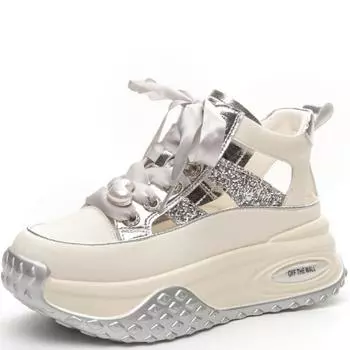 Новые белые волшебные цвета из натуральной кожи со стразами, летние кроссовки, сандалии, толстая подошва, увеличивающая рост, женские сандалии 5,5 см 34 золотой