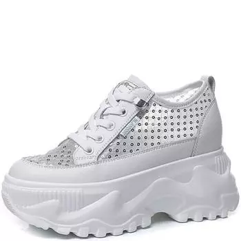 Новые белые женские туфли на танкетке со шнуровкой на высоком каблуке, блестящие женские дышащие кроссовки на толстой платформе, модные кроссовки 34-39 34 белый