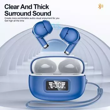 «Новые беспроводные Bluetooth-наушники: Шумоподавление ENC, водонепроницаемость, TWS, цифровой дисплей, мощные басы, многофункциональная гарнитура-вкладыш синий