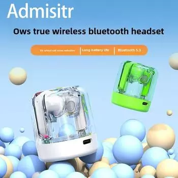 Новые беспроводные наушники Bluetooth, полувкладыши, динамический световой эффект, прозрачные наушники чёрный