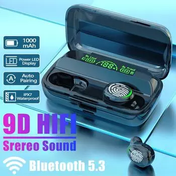 Новые беспроводные наушники Bluetooth V5.3 TWS Беспроводные наушники со светодиодным дисплеем и аккумулятором емкостью 1200 мАч, гарнитура с микрофоном чёрный
