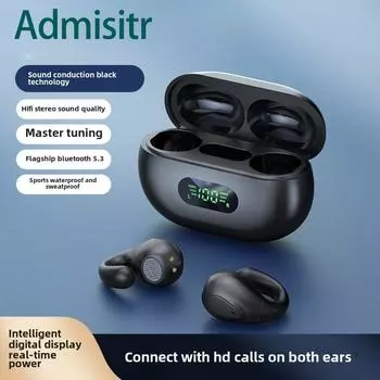 Новые беспроводные наушники-клипсы с функцией шумоподавления TWS Black с технологией костной проводимости Bluetooth чёрный