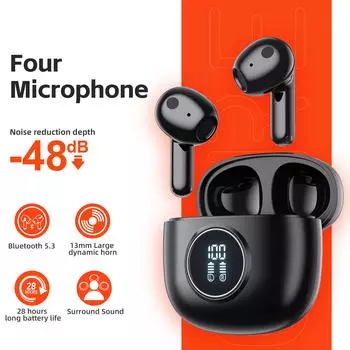 Новые беспроводные наушники TWS Bluetooth 5,3 HD микрофон HIFI наушники 13 мм драйвер 60 мс с низкой задержкой 4 микрофона + вызов ENC чёрный