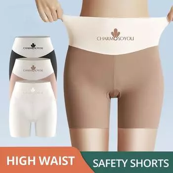 Новые бесшовные защитные шорты из ледяного шелка, женские летние защитные шорты под юбкой, утягивающее нижнее белье с высокой талией, тонкое M кофейный