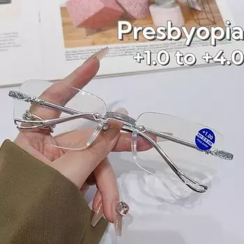 Новые безрамные очки для женщин при пресбиопии, сверхлегкие металлические очки для чтения с защитой от синего света, очки высокой четкости для людей среднего возраста 3.0 серебряный