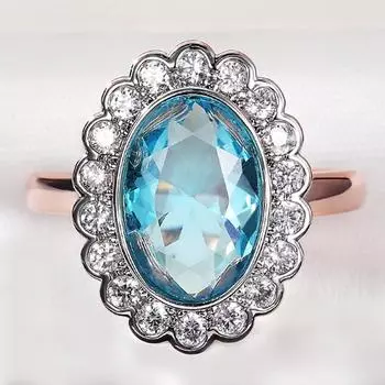 Новые блестящие циркониевые женские кольца на палец для свадебной церемонии и вечеринки, небесно-голубой камень, дизайн подсолнечника, женские эффектные кольца 10