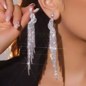 Новые блестящие длинные серьги-кисточки со стразами, модные высококачественные свадебные серьги, банкетные серьги, женские серьги, 1 пара