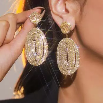 Новые блестящие круглые серьги со стразами, большие, высококлассные серьги с чувством роскоши, женские серьги, 1 пара