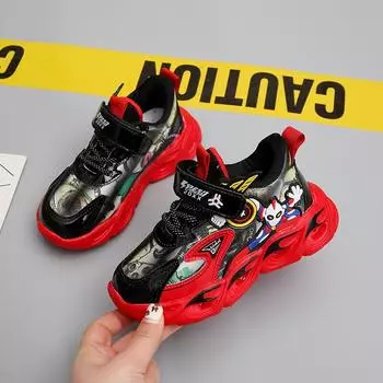 Новые блестящие спортивные кожаные туфли для мальчиков и девочек с крутым мультяшным рисунком 25 красный