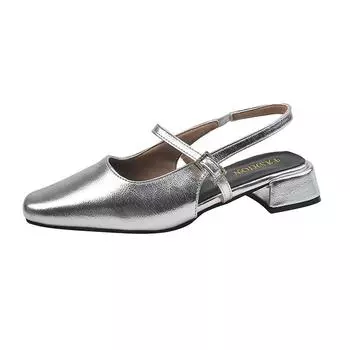 Новые блестящие женские сандалии, модные женские элегантные туфли без шнуровки с острым носком на пятке, туфли на среднем каблуке на плоской подошве 35