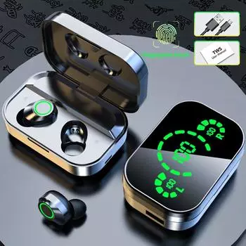 Новые Bluetooth 5.3 9D Зеркальные беспроводные Bluetooth-наушники TWS HiFi Smart Digital Display In Ear Спортивные наушники Игровая гарнитура с низкой задержкой чёрный