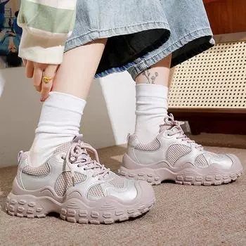 Новые большие уродливые милые универсальные повседневные туфли-лодочки на платформе для папы, женские кроссовки на платформе, повседневные туфли на шнуровке, дышащие, средние каблуки 35-44 35 белый