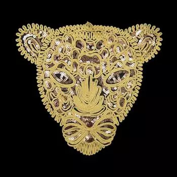 Новые большие золотые пайетки с леопардовой головой, нашивки для одежды «сделай сам», для одежды, пришивные вышитые мотивы тигра, аппликация, поделки чёрный