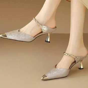 Новые босоножки из натуральной кожи с острым носком, неглубоким обхватом, пряжкой на щиколотке, жемчужинами, с открытой пяткой, летнее элегантное платье 34-40 34 чёрный