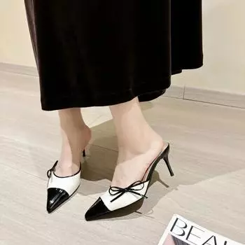 Новые босоножки на высоком каблуке 7 см для женщин, цветные заостренные бабочки с бантом, женские туфли больших размеров 35