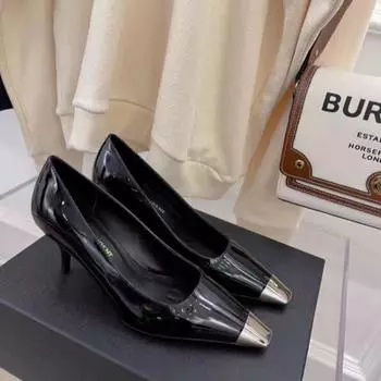 Новые босоножки с квадратным носком и тонким каблуком из лакированной кожи, черные обтянутые каблуки, высокие каблуки, металлический носок, темпераментные матовые женские туфли 34