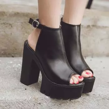 Новые босоножки с рыбьим ртом женские на толстом каблуке с высоким каблуком водонепроницаемые женские туфли для ночного клуба с росой 126-5 35 чёрный