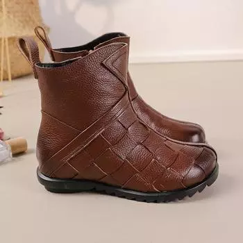 Новые ботильоны из натуральной кожи, большой размер 42, женские зимние плетеные римские туфли, дизайнерские плетеные ботинки «Челси», женские теплые плюшевые ботинки CN 35