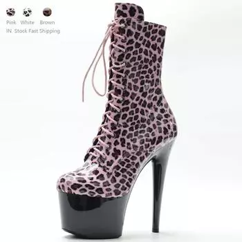 Новые ботильоны Lepaord на платформе со шнуровкой для экзотических танцев на высоком каблуке-шпильке 7 дюймов, размер 36-43 36 коричневый