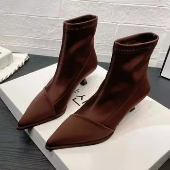 Новые ботильоны женские на высоком каблуке с острым носком эластичные сапоги осенние каблуки женские туфли-шпильки рабочие женские туфли Botines Mujer 35