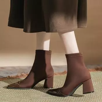 Новые ботильоны женские с острым носком короткие ботинки с застежкой-молнией сзади высокие каблуки модные винтажные тонкие ботинки лаконичные элегантные ботильоны 35 чёрный