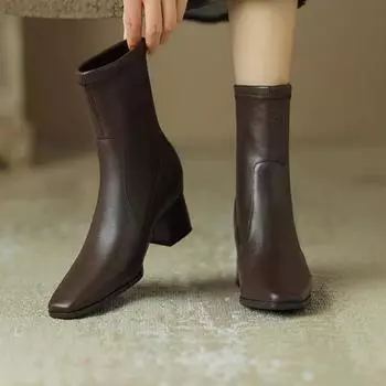 Новые ботинки челси женские туфли толстые ботильоны готические туфли на среднем каблуке 2024 брендовые зимние модные ботинки с острым носком мотоциклетные ботинки женские 35 чёрный