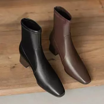 Новые ботинки челси женские туфли толстые ботильоны готические туфли на среднем каблуке 2025 брендовые зимние модные ботинки с острым носком мотоциклетные ботинки женские 35 чёрный