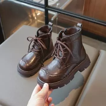 Новые ботинки для девочек, зимние универсальные детские модные ботильоны, простые модные детские повседневные ботинки из хлопка с круглым носком, нескользящая молния 26 чёрный