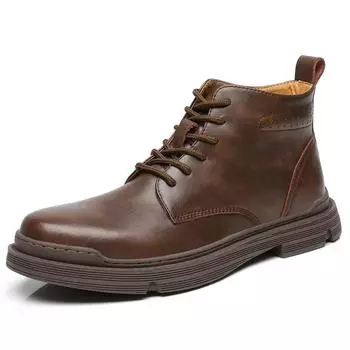 Новые ботинки из натуральной кожи, мужские осенне-зимние винтажные мотоциклетные ботинки, мужские зимние ботинки до щиколотки с высоким берцем, мужские ботинки, большой размер 46 чёрный