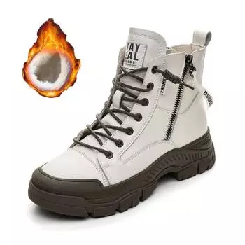 Новые ботинки из натуральной кожи, женские осенние кроссовки с боковой молнией, высокие вулканизированные туфли, женские повседневные спортивные туфли на толстой подошве для скейтбординга 35