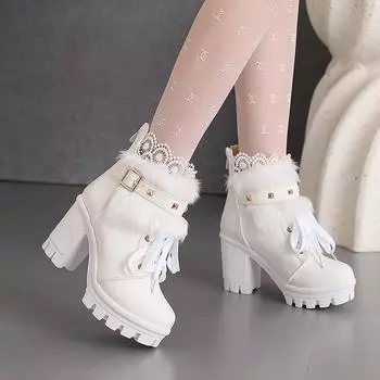 Новые ботинки martin на высоком каблуке 9 см, женские короткие сапоги на толстом каблуке на сверхвысоком каблуке, непромокаемые короткие сапоги на платформе с пряжкой для ремня, большой размер 43 34