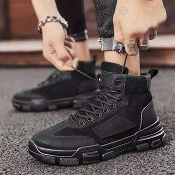 Новые ботинки Мужские рабочие ботинки Ботильоны на шнуровке Мужские модные туфли на платформе Удобные мужские повседневные ботинки Классические мужские кроссовки 42 чёрный