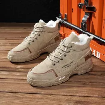 Новые ботинки мужские зимние модные плюшевые ботинки зимние мужские повседневные уличные кроссовки на шнуровке теплые туфли нескользящие хлопковые туфли 39