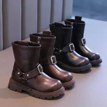 новые ботинки средние детские теплые кожаные ботинки 26 чёрный