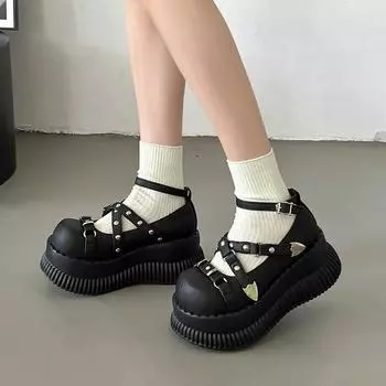 Новые брендовые босоножки на высоком толстом каблуке Mary Jane, женские туфли на танкетке и платформе, осеннее платье 2024 года, туфли-лодочки Lolita Shallow Mujer Zapatos 35 черный белый