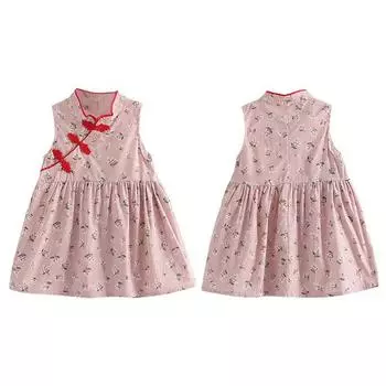 Новые брендовые летние платья для девочек, платье Cheongsam со снежным лотосом, одежда для девочек, платье принцессы, детское платье L