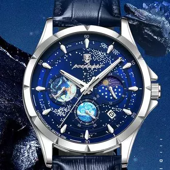 Новые брендовые светящиеся многофункциональные мужские часы водонепроницаемые кварцевые часы звездный циферблат модные популярные часы хронограф