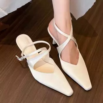 Новые брендовые женские тапочки, модные, с острым носком, элегантные женские туфли-мюли, тонкий низкий каблук, туфли-лодочки для улицы 35