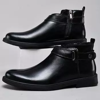 Новые британские кожаные мужские ботинки Chelsea Casual Shoes с боковой молнией мужские ботильоны деловые деловые туфли без застежек на плоской подошве дизайнерские туфли 37