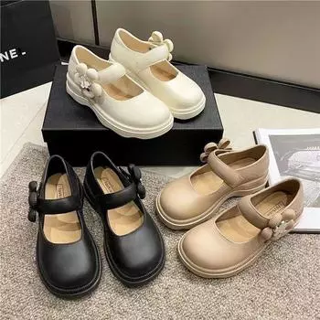 Новые британские одинарные туфли, водонепроницаемые, низкие, ретро-обувь с мягкой подошвой, цветочные и стильные женские туфли Мэри Джейн 40 чёрный