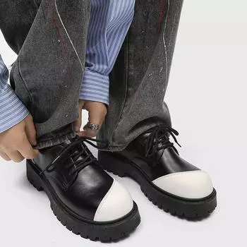 Новые британские повседневные цветные маленькие кожаные туфли дерби на толстой подошве, размеры 39–44 39 чёрный