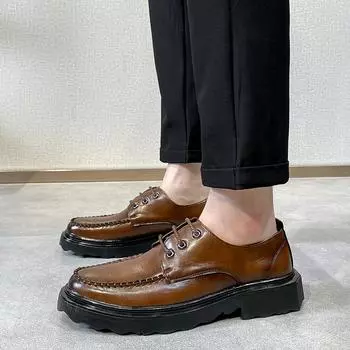 Новые британские туфли на платформе со шнуровкой и широкими ступнями для мужчин, деловые кожаные туфли для мужчин, дышащие 5271-R 38 чёрный